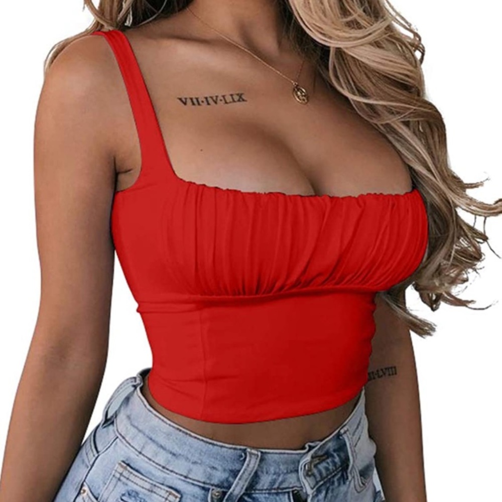Red Crop Top with Bust Ruching